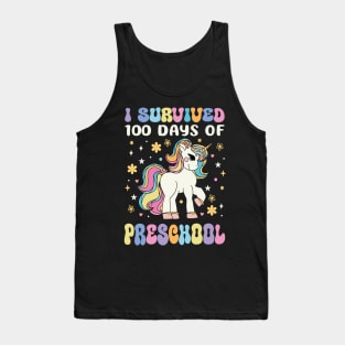 I Survived 100 Days of Preschool Groovy Unicorn Girl Teacher Tank Top